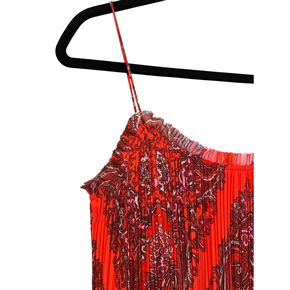 Banana Republic Red Paisley Midi Dress Chiffon Spaghetti Straps Mini Ruffle Sz10 - Picture 12 of 16